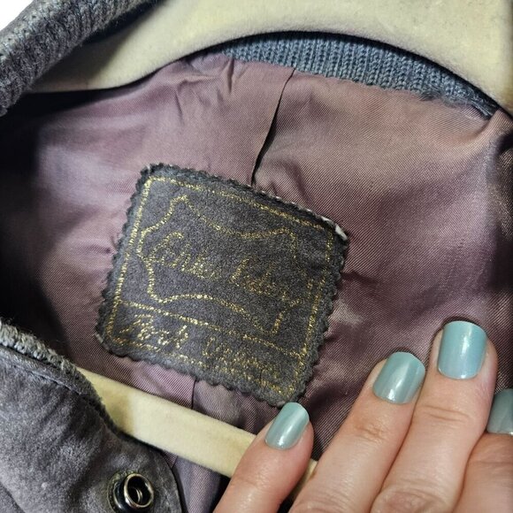 Vintage Echtes Leder Gray Pork Suede Leather Bomber Jacket Inner Pocket Zipper L - Picture 9 of 16